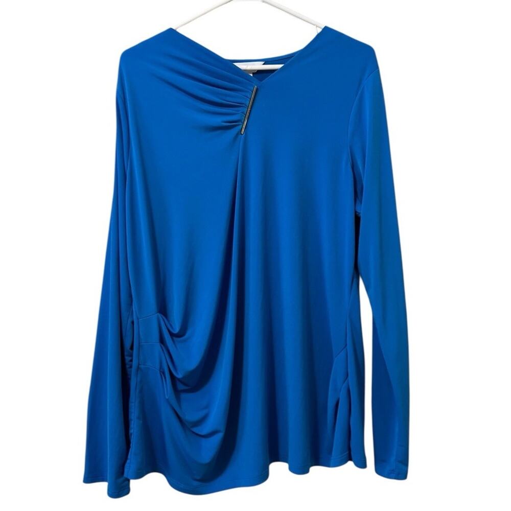 Liz Claiborne Women Size XXL Runched Blue Blouse Stretch Modern City Office